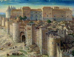 P. Shild "Recreación del Alcázar de Madrid y sus murallas a principios del siglo XVI".